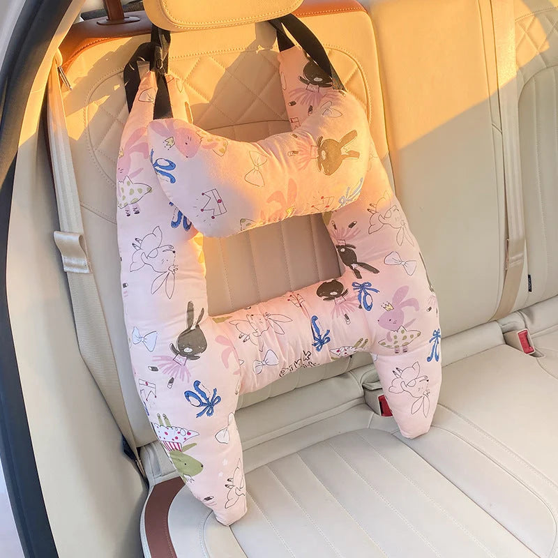 Kids Car Neck Pillow Ergonomic Cotton Blend Adjustable Straps