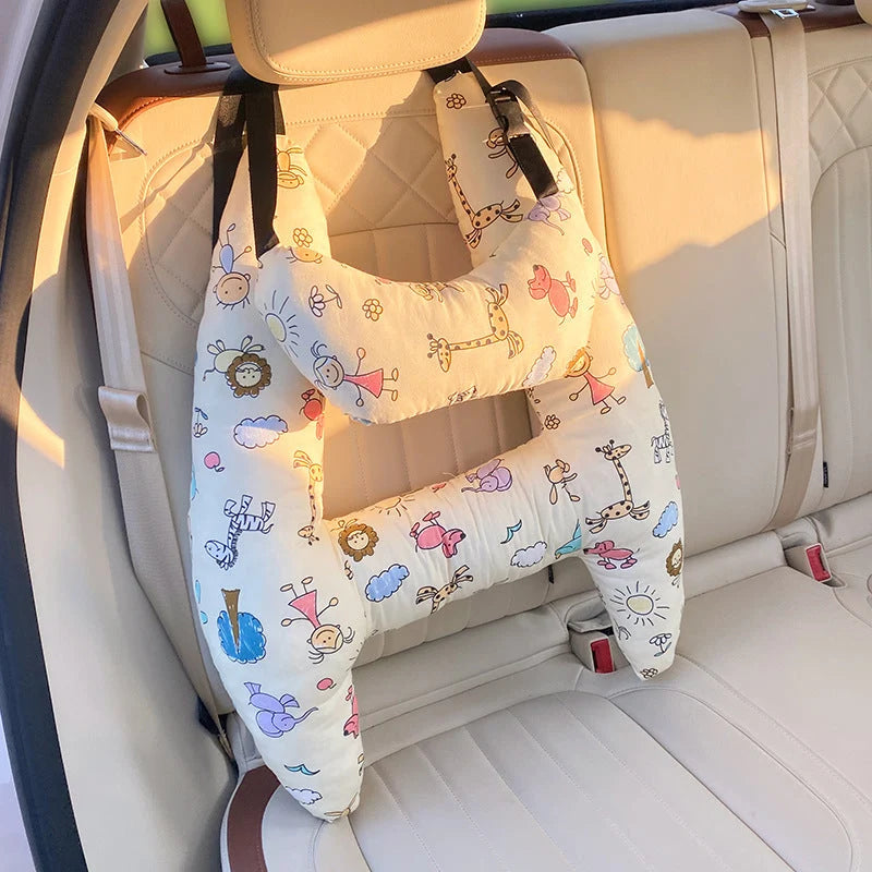 Kids Car Neck Pillow Ergonomic Cotton Blend Adjustable Straps