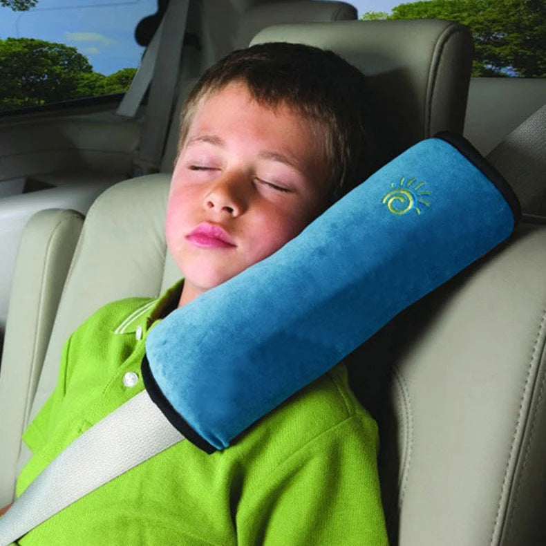 Kids Car Seat Pillow Plush Micro-Suede Seat Belt Attachment