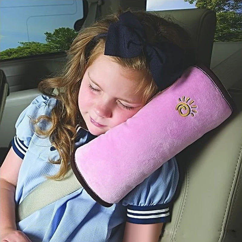 Kids Car Seat Pillow Plush Micro-Suede Seat Belt Attachment