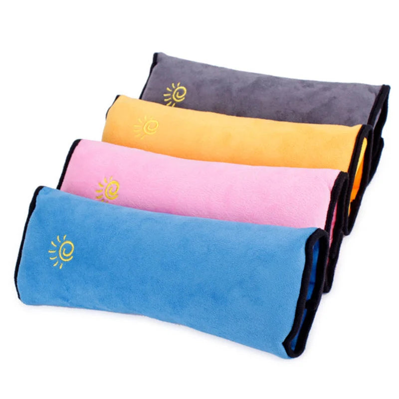 Kids Car Seat Pillow Plush Micro-Suede Seat Belt Attachment