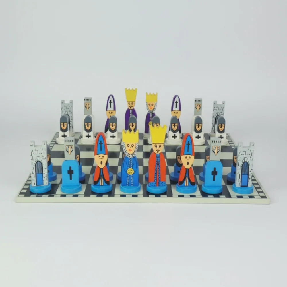 Kids Chess Set Solid Wood Cartoon Pieces