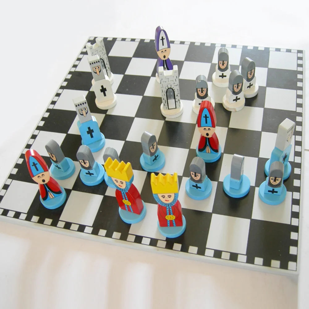 Kids Chess Set Solid Wood Cartoon Pieces