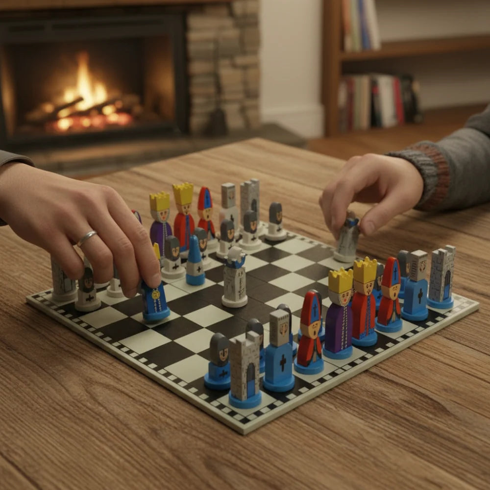 Kids Chess Set Solid Wood Cartoon Pieces