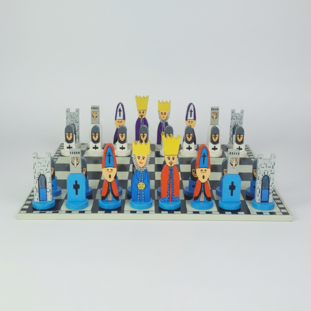 Kids Chess Set Solid Wood Cartoon Pieces 30cm Board