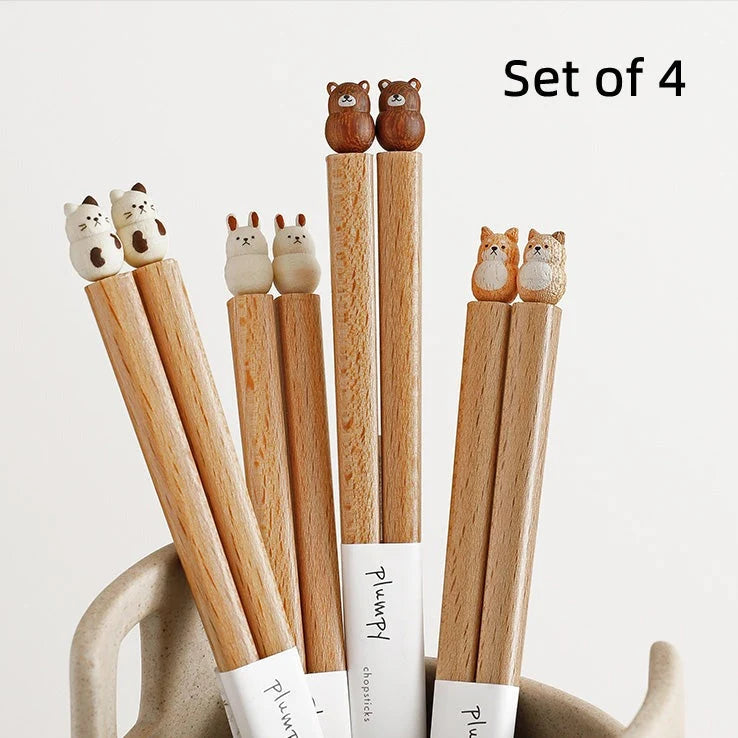 Kids Chopsticks Handmade Wooden Ergonomic Animal Sculptures