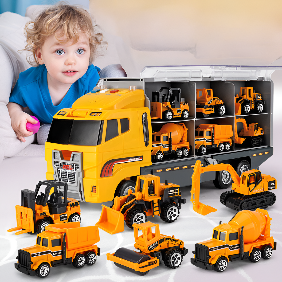 Kids Construction Playset Battery-Powered Sounds & Multi-Vehicle