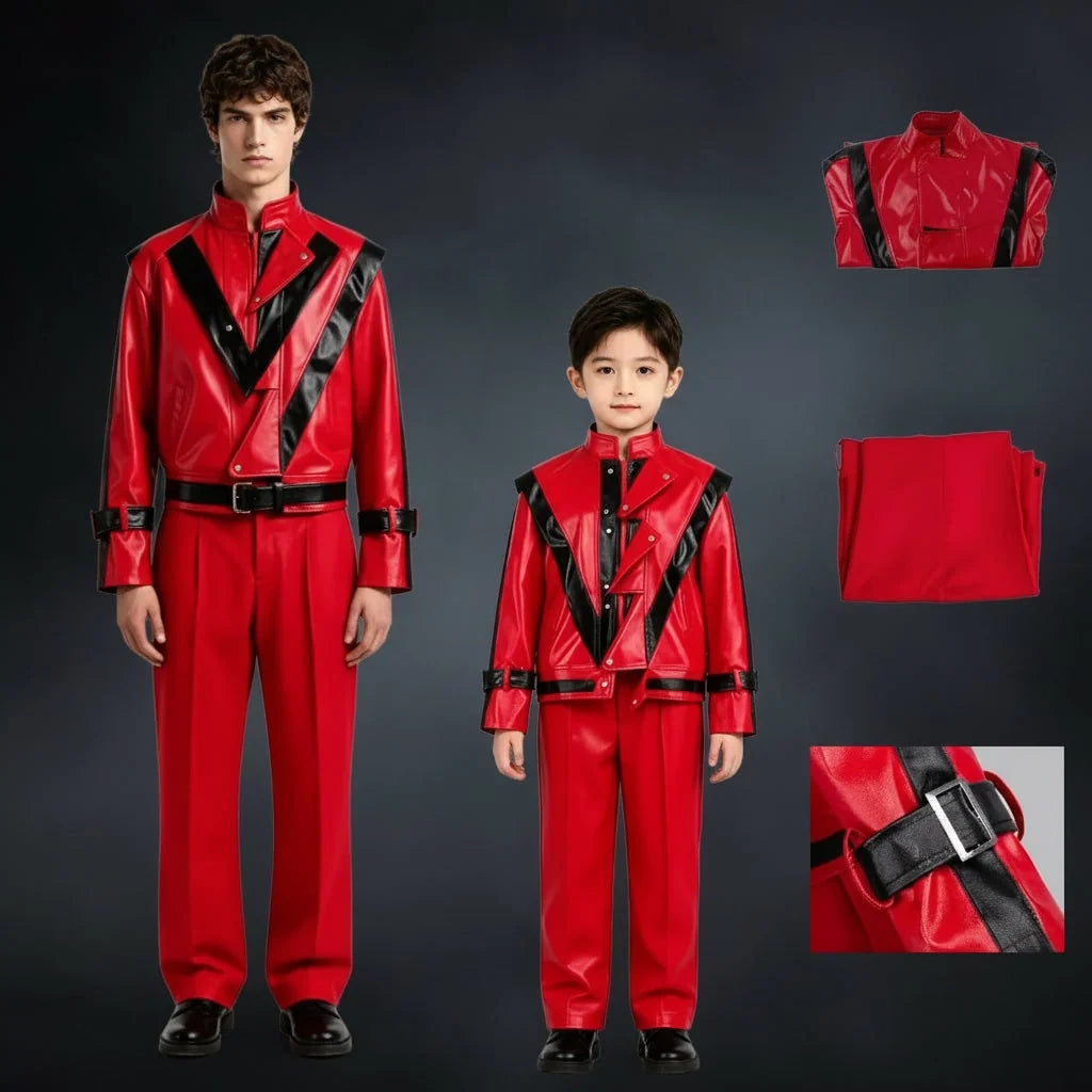 Kids Costume Two-Piece Red Faux Leather Jacket & Pants