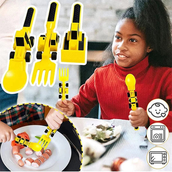Kids Cutlery Set Bulldozer Design Food-Safe & BPA-Free