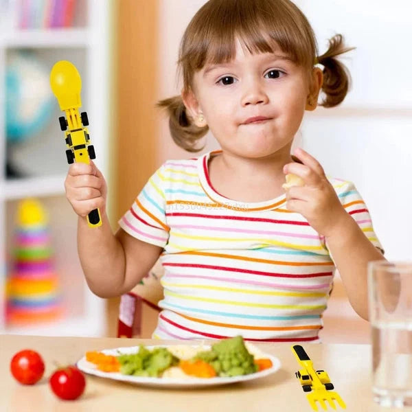 Kids Cutlery Set Bulldozer Design Food-Safe & BPA-Free