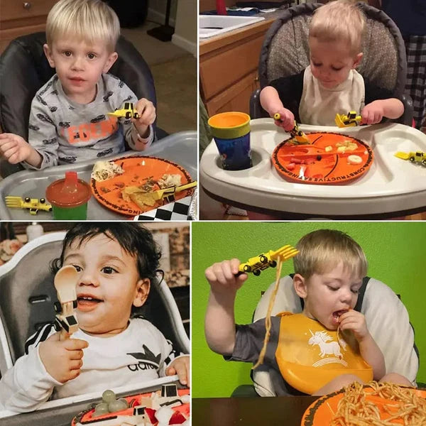Kids Cutlery Set Bulldozer Design Food-Safe & BPA-Free