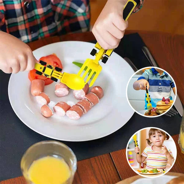 Kids Cutlery Set Bulldozer Design Food-Safe & BPA-Free