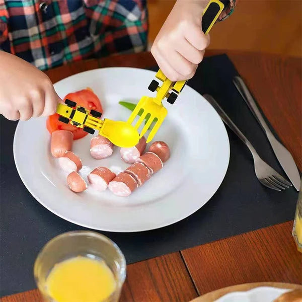 Kids Cutlery Set Bulldozer Design Food-Safe & BPA-Free