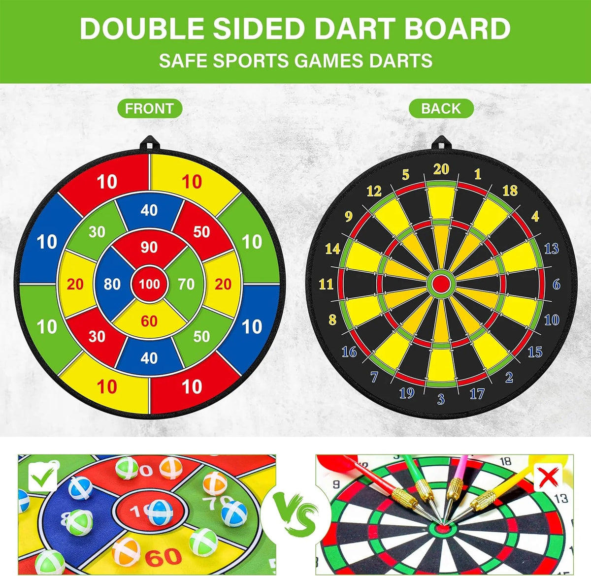 Kids Dartboard Double-Sided 74 cm Velcro Set
