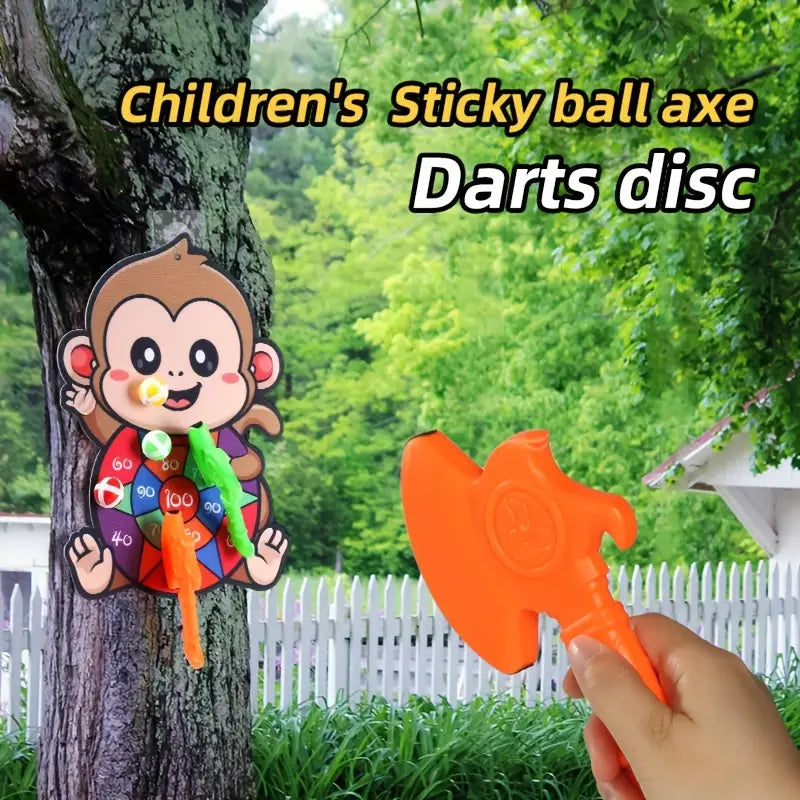 Kids Dartboard Game Monkey Design Sticky Balls & Foam Axes