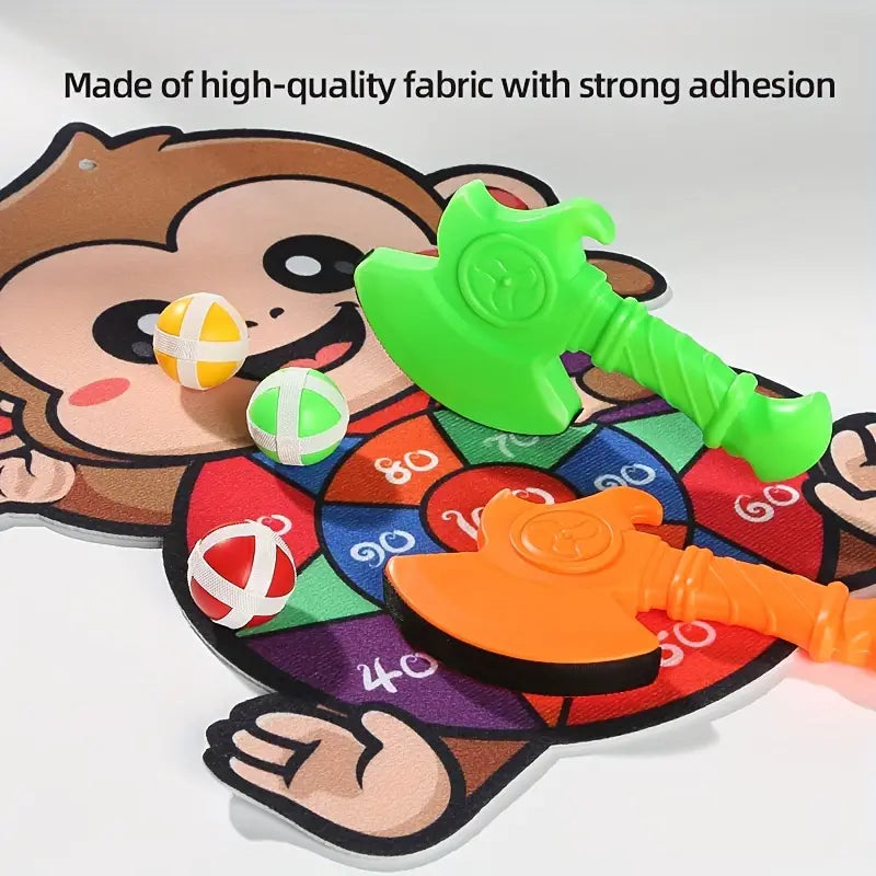 Kids Dartboard Game Monkey Design Sticky Balls & Foam Axes
