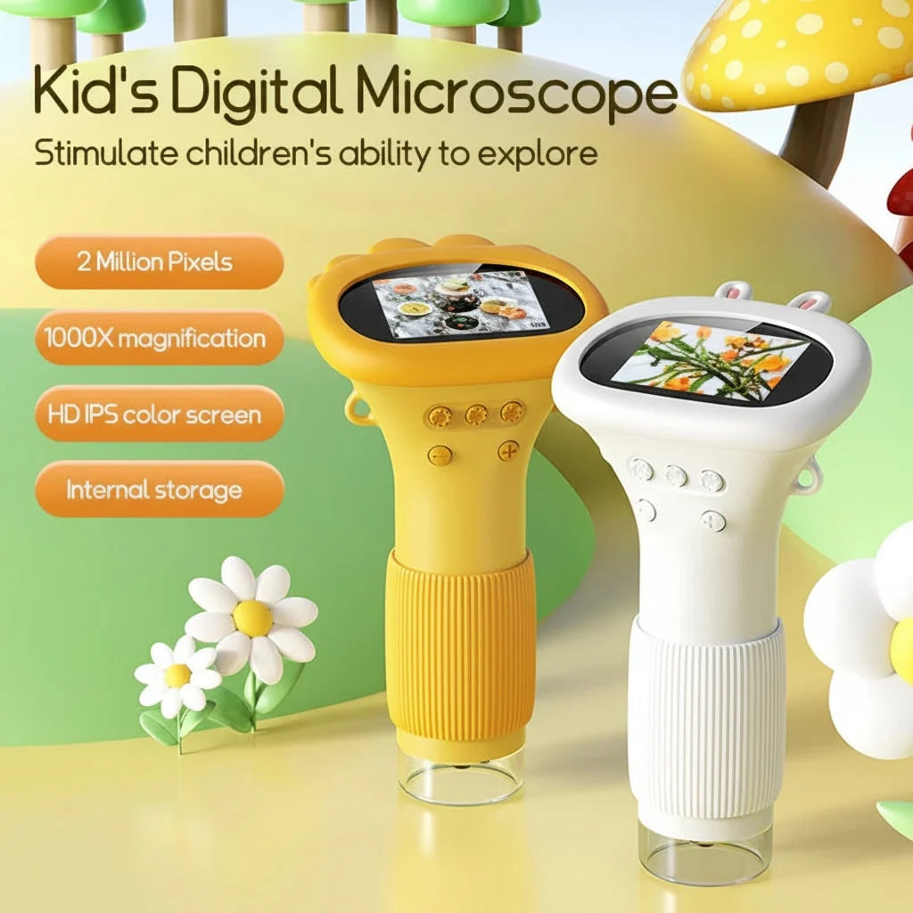 Kids Digital Microscope 1000X Built-In LCD USB Rechargeable