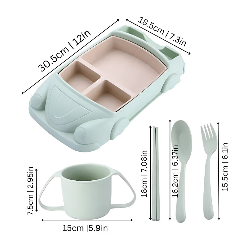 Kids Dining Set Divided Plate & Cutlery Dishwasher-Safe