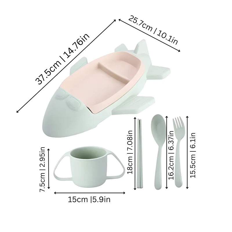 Kids Dining Set Divided Plate & Cutlery Dishwasher-Safe
