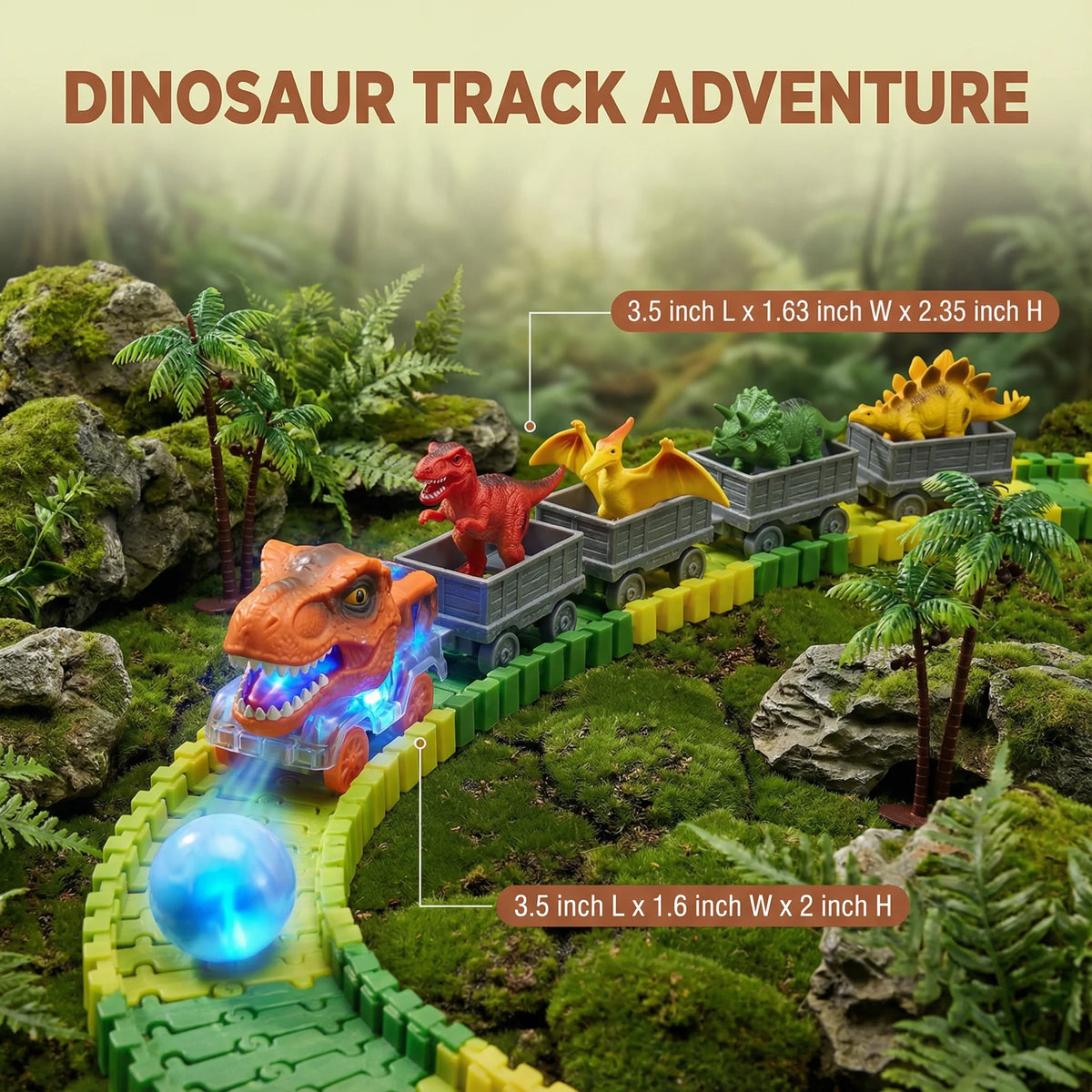 Kids Dinosaur Track Set Snap-Together & LED Train