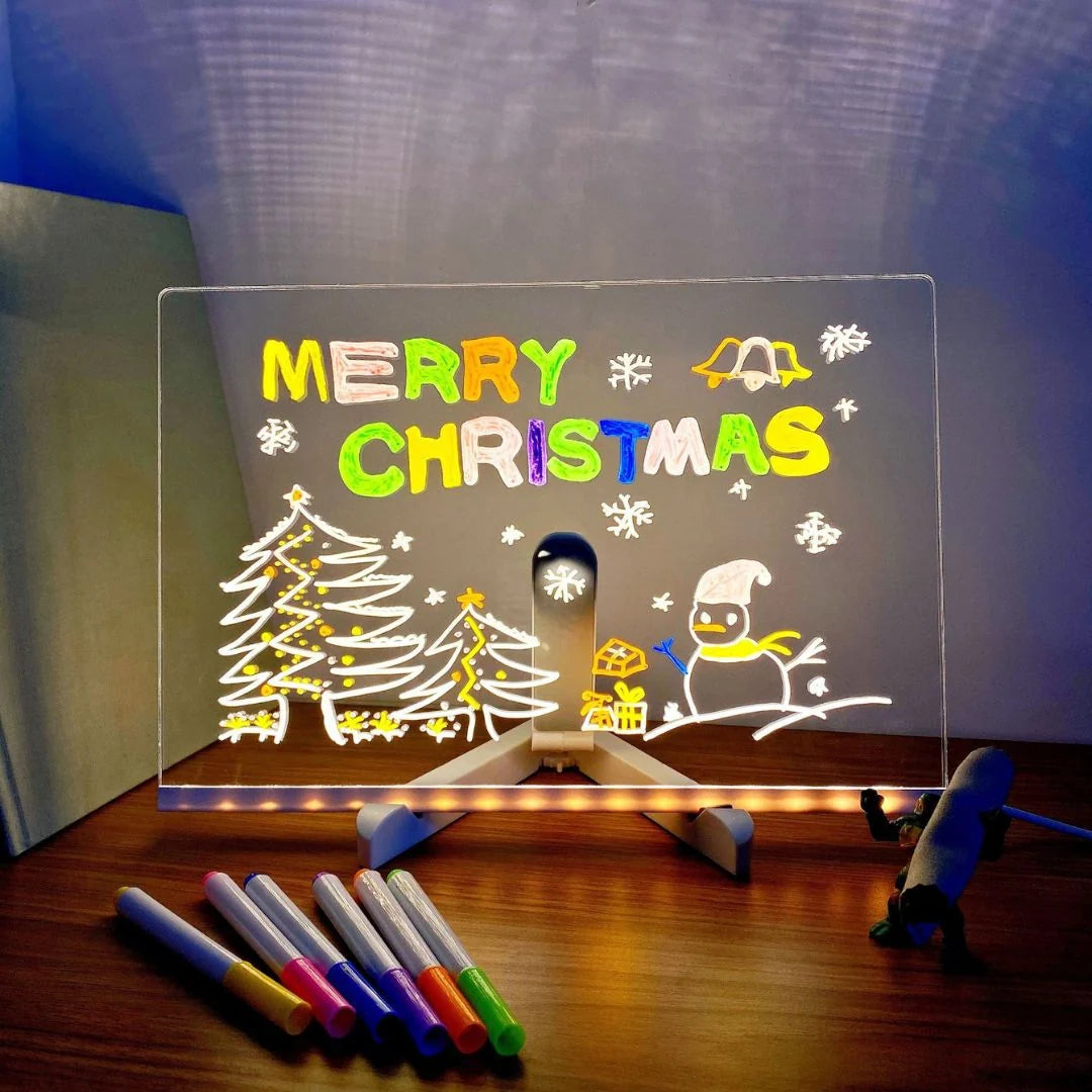 Kids Drawing Board Reusable LED Light Markers Included