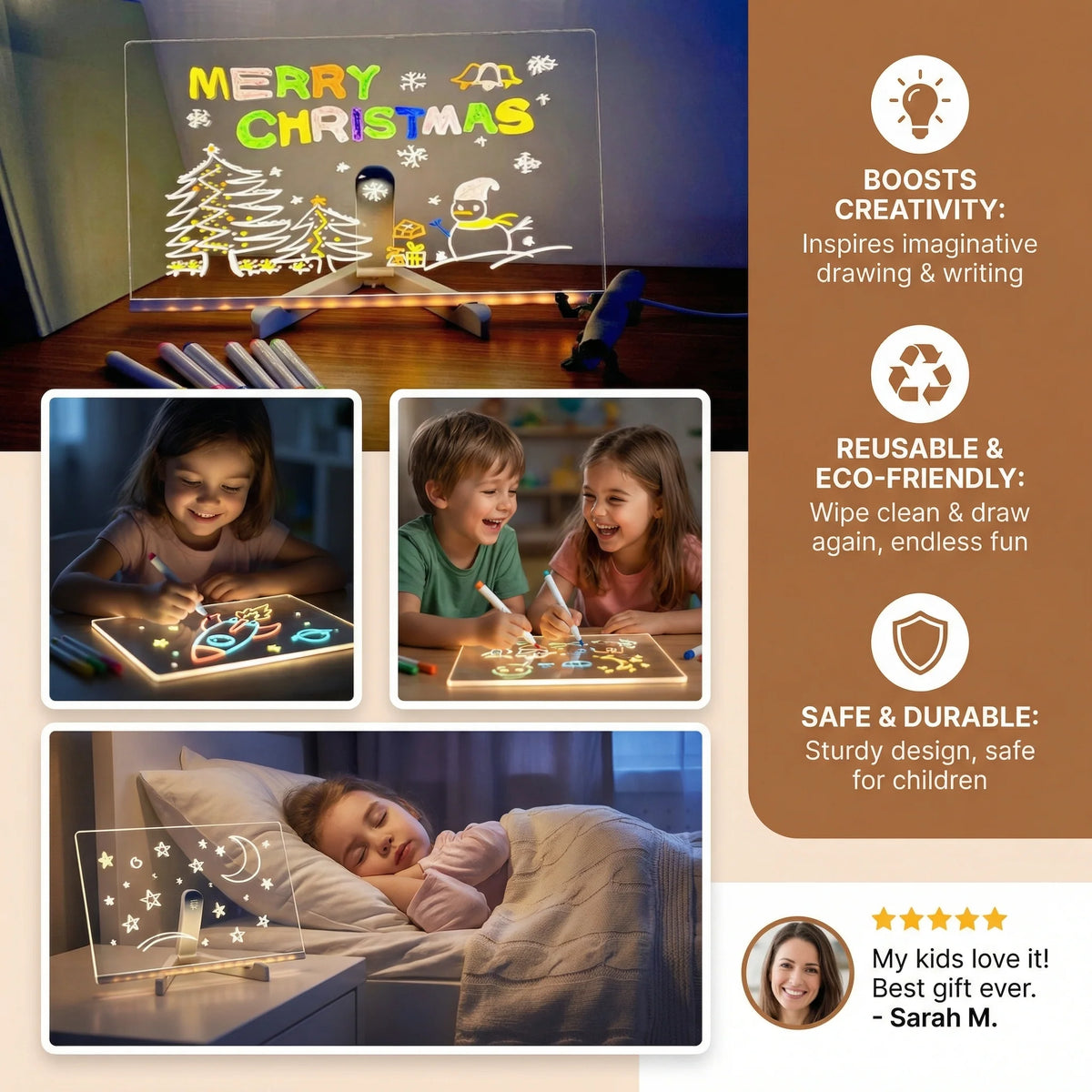 Kids Drawing Board USB Rechargeable LED Reusable