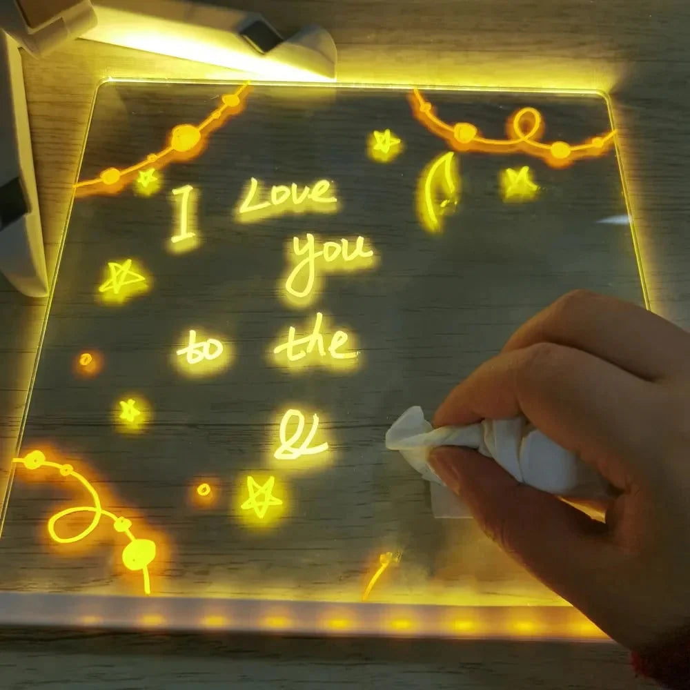 Kids Dry Erase Board LED Illuminated Acrylic USB-Powered