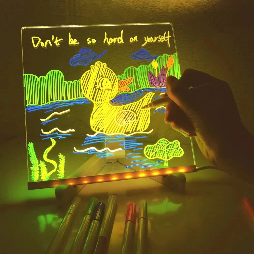 Kids Dry Erase Board LED Illuminated Acrylic USB-Powered