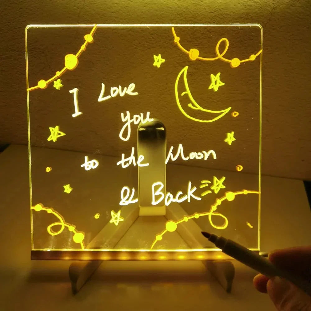 Kids Dry Erase Board LED Illuminated Acrylic USB-Powered
