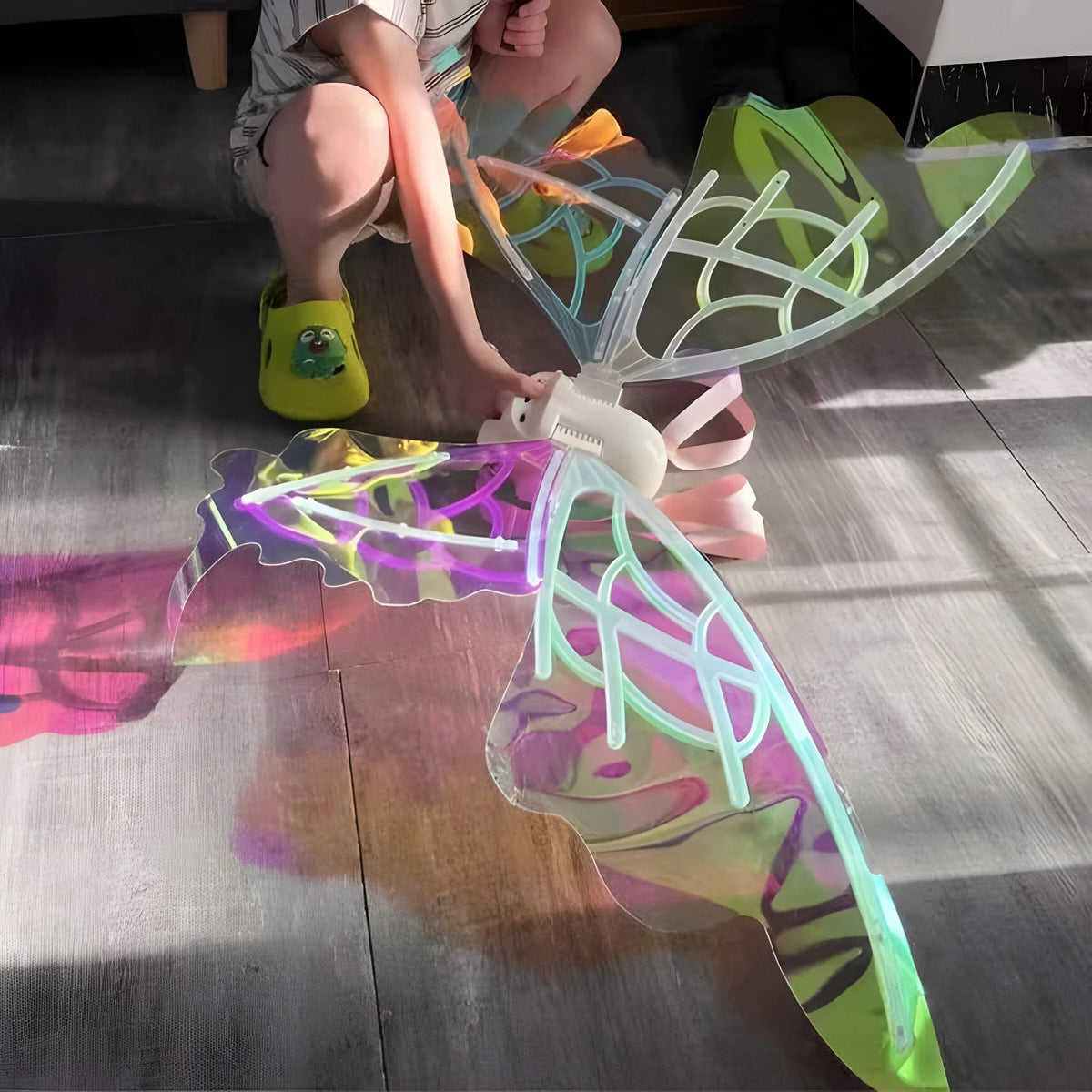 Kids Fairy Wings Motorized Flapping & LED Lights Adjustable Straps