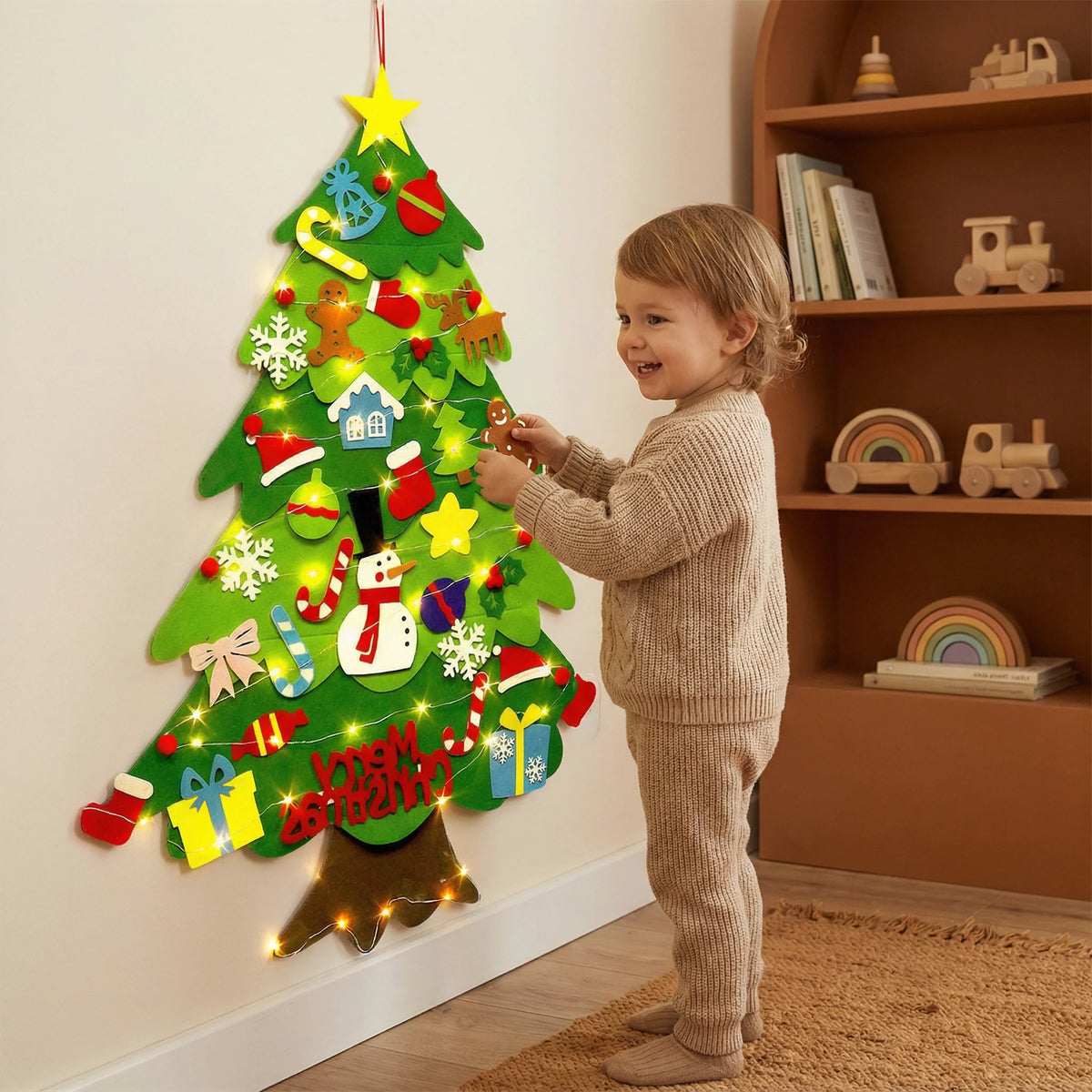 Kids Felt Christmas Tree Removable Ornaments Wall Hanging