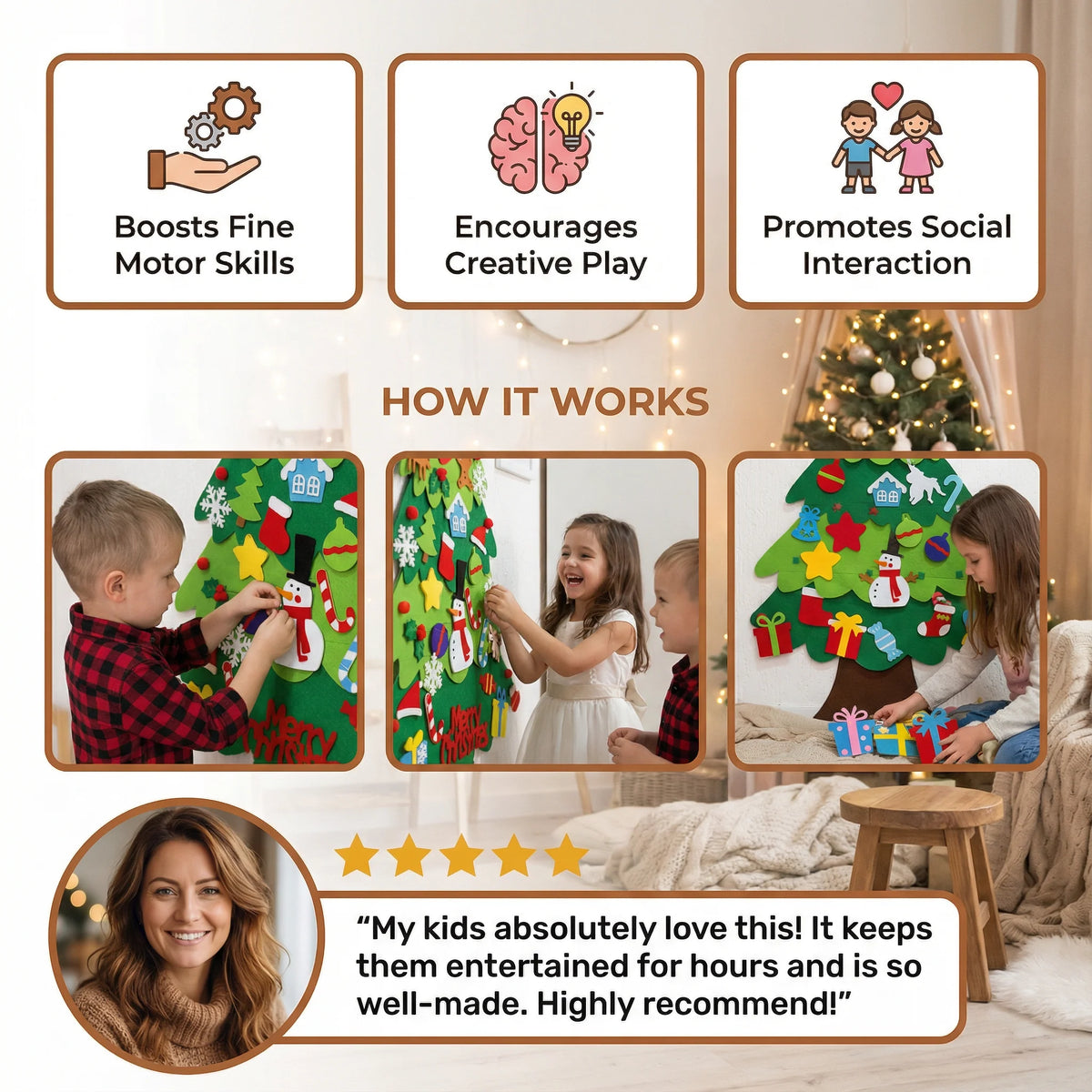 Kids Felt Christmas Tree Removable Ornaments Wall Hanging