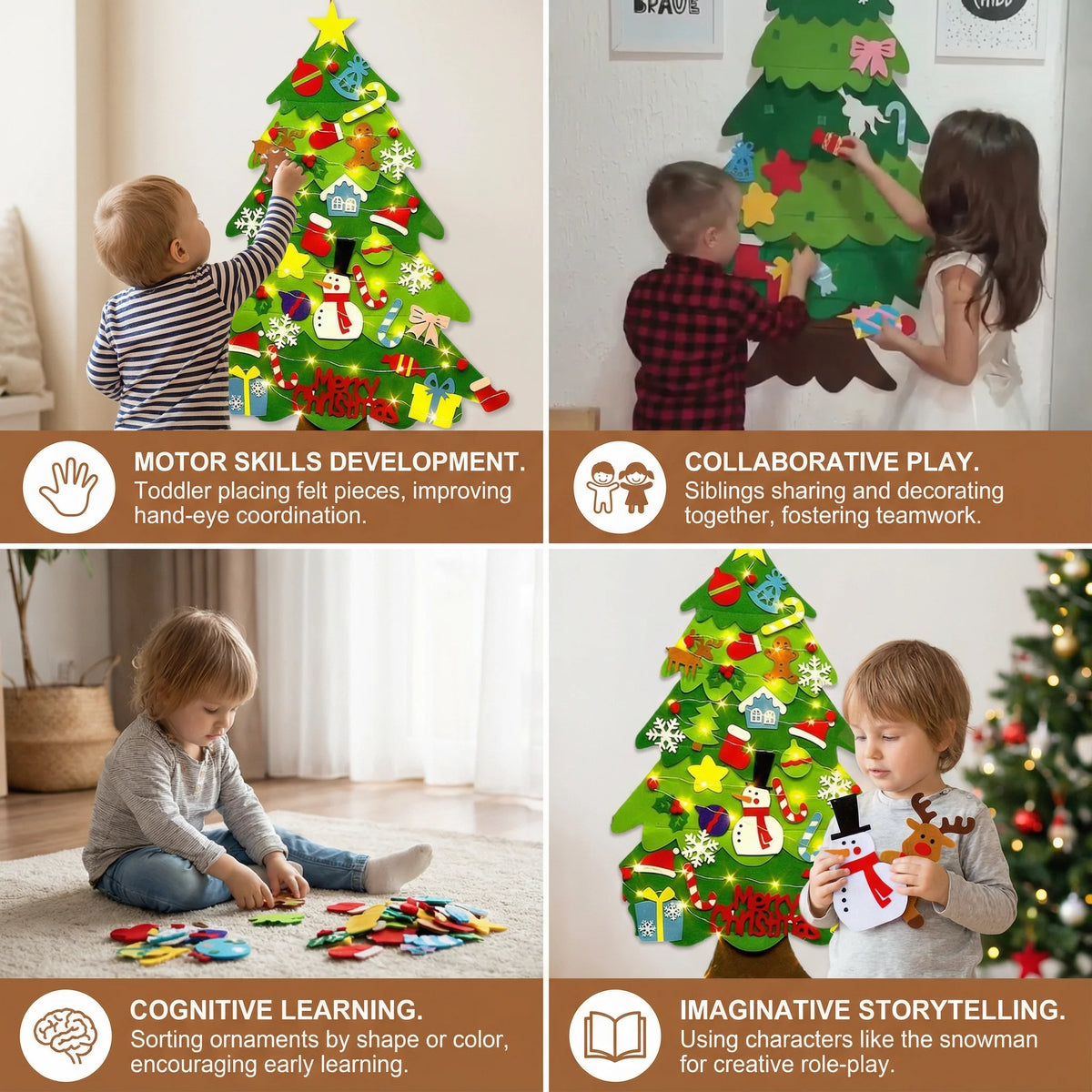 Kids Felt Christmas Tree Removable Ornaments Wall Hanging