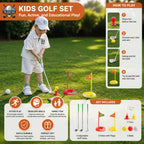 Kids Golf Set Height-Adjustable Clubs 2 Flags & Balls