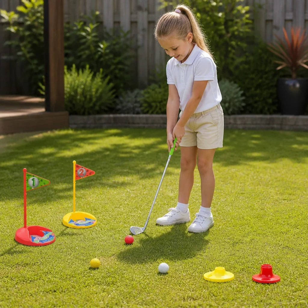 Kids Golf Set Height-Adjustable Clubs 2 Flags & Balls