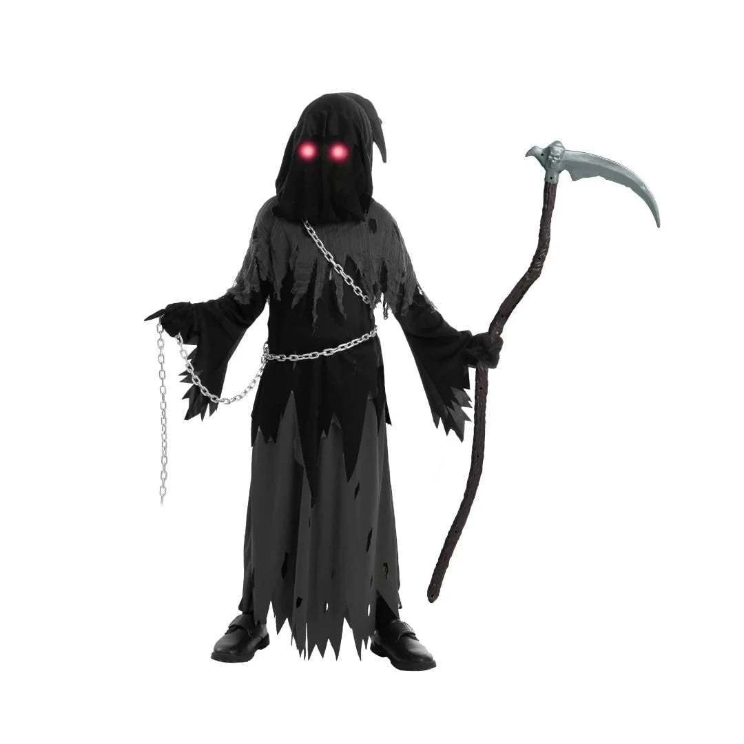 Kids Grim Reaper Costume Glowing Red Eyes Complete Set