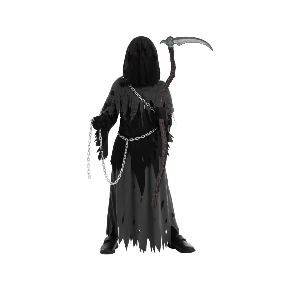Kids Grim Reaper Costume Glowing Red Eyes Complete Set