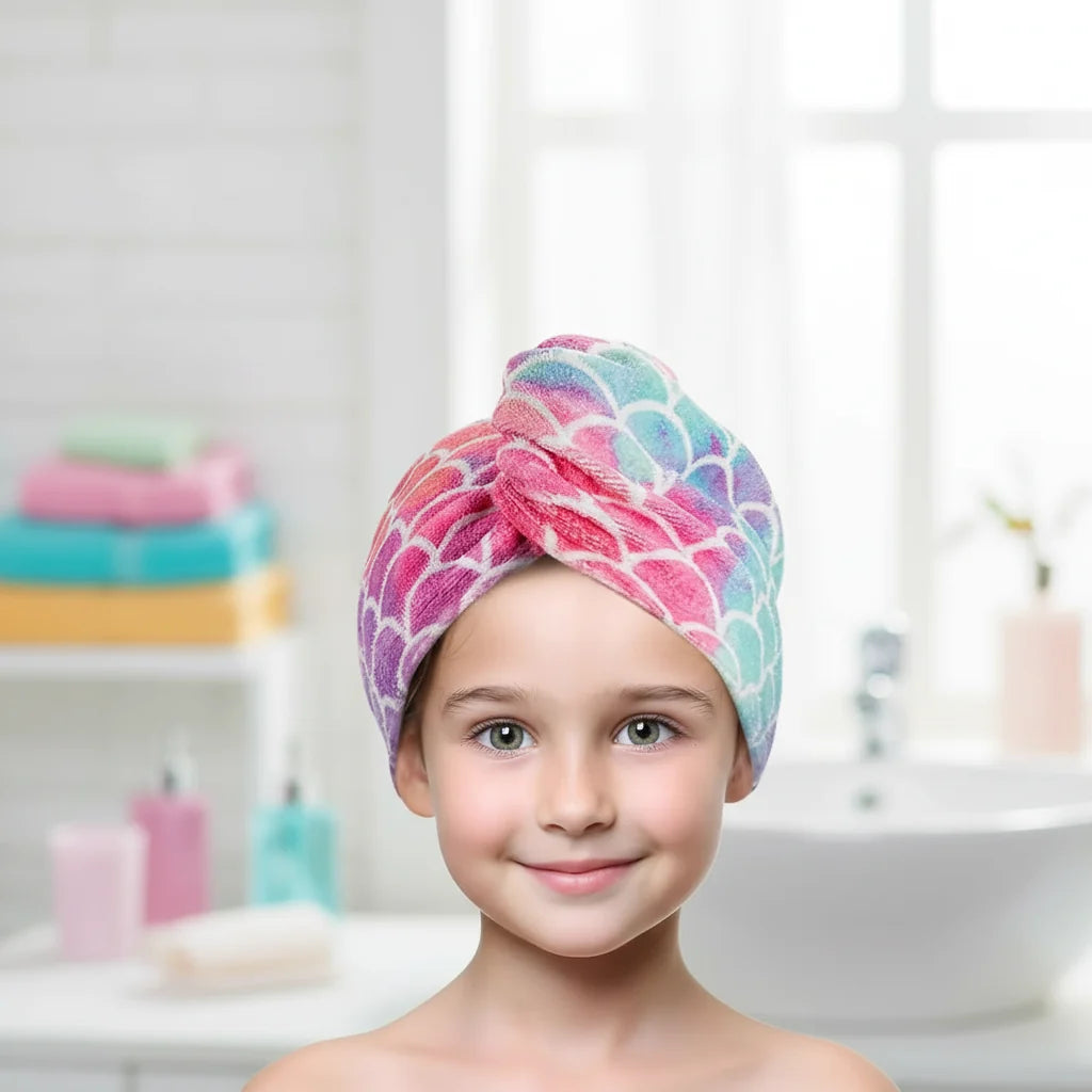 Kids Hair Towel Microfiber Quick-Dry Scale Pattern