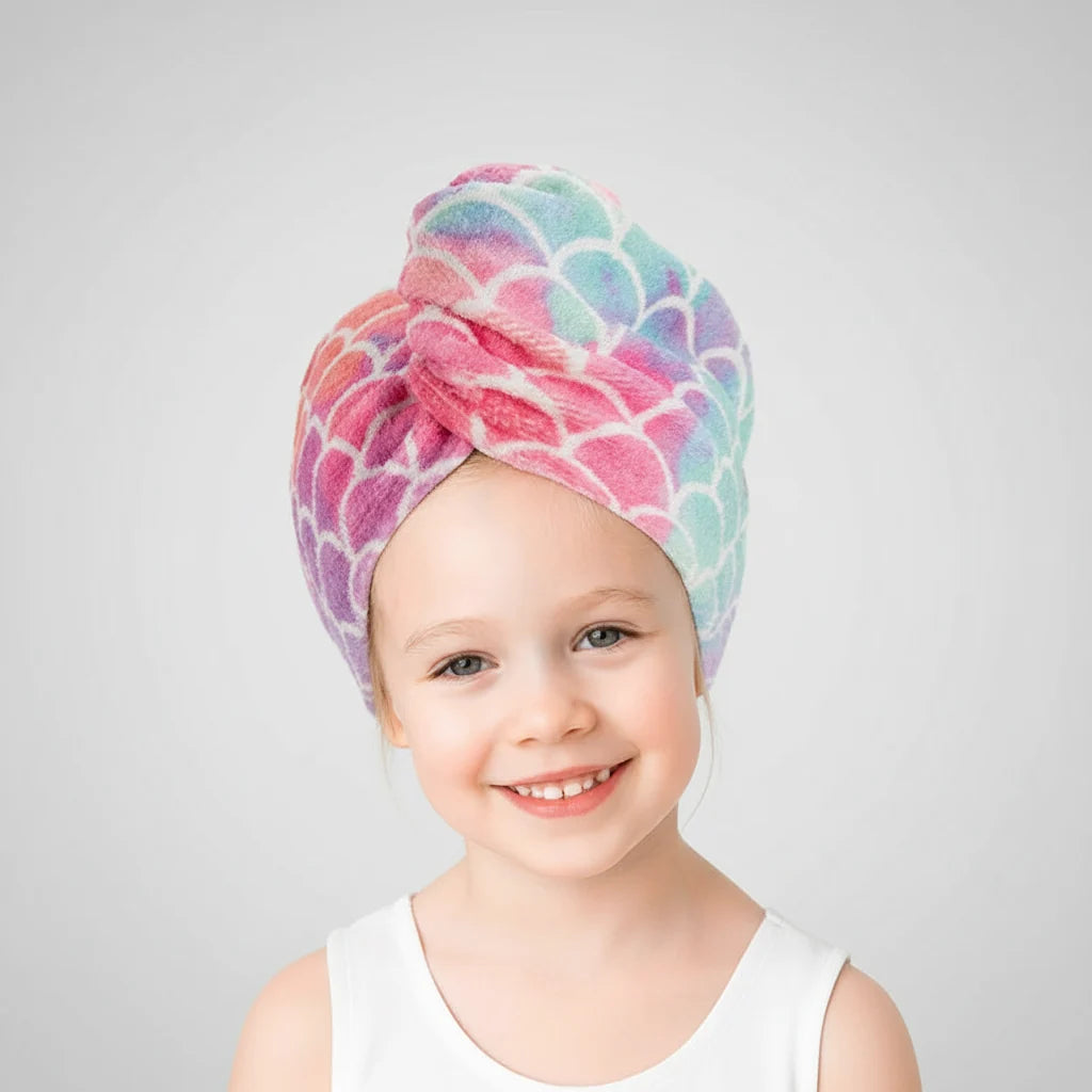 Kids Hair Towel Microfiber Quick-Dry Scale Pattern