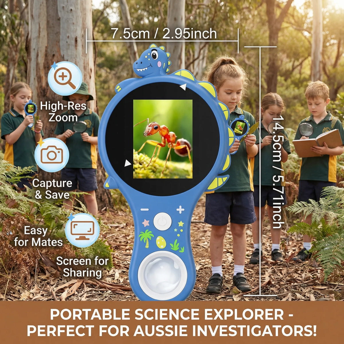 Kids Handheld Microscope 500X Magnification IPS Screen Rechargeable