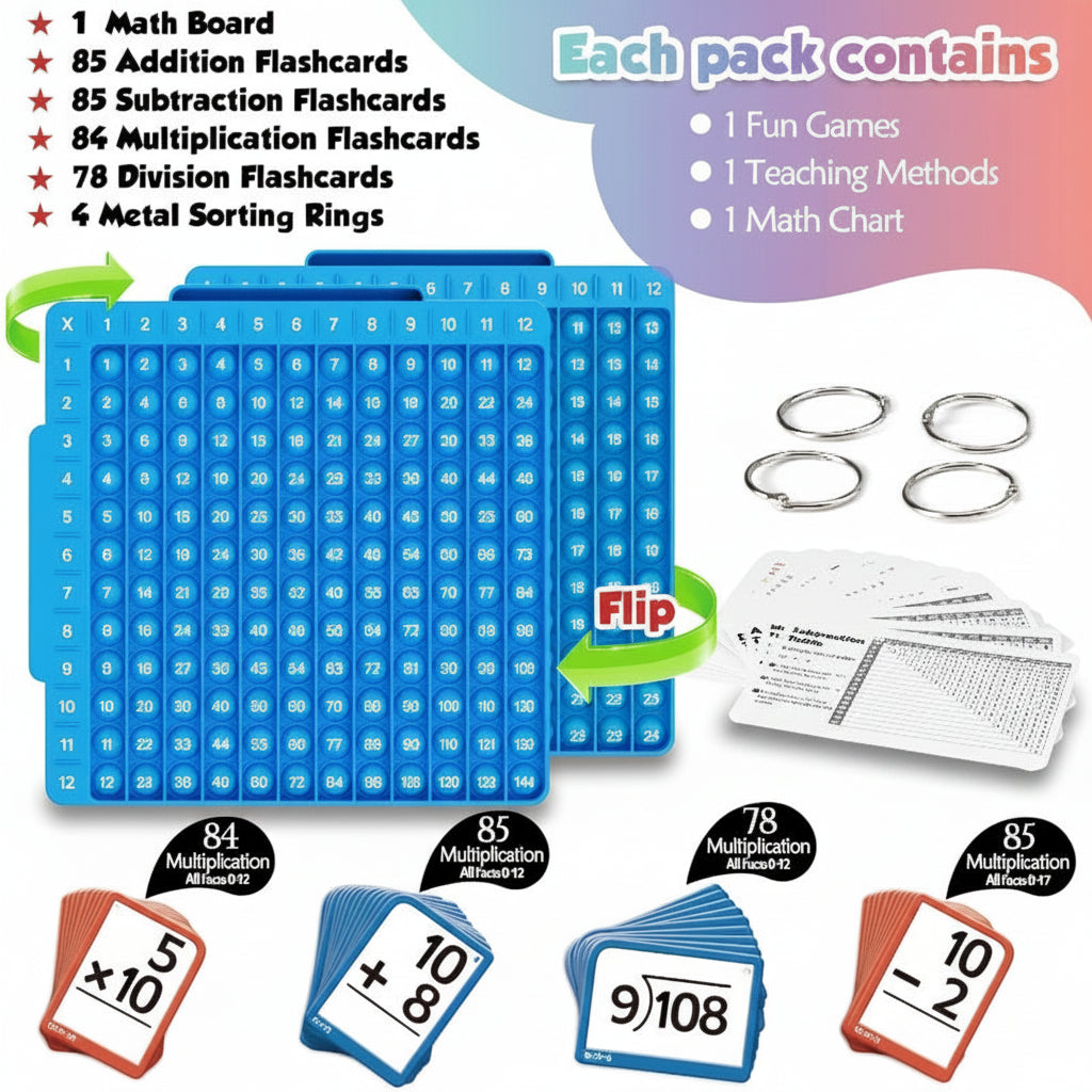 Kids Math Set Silicone Pop Board & 332 Flashcards