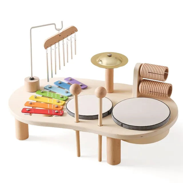 Kids Music Station Natural Wood Xylophone Drum & Bell