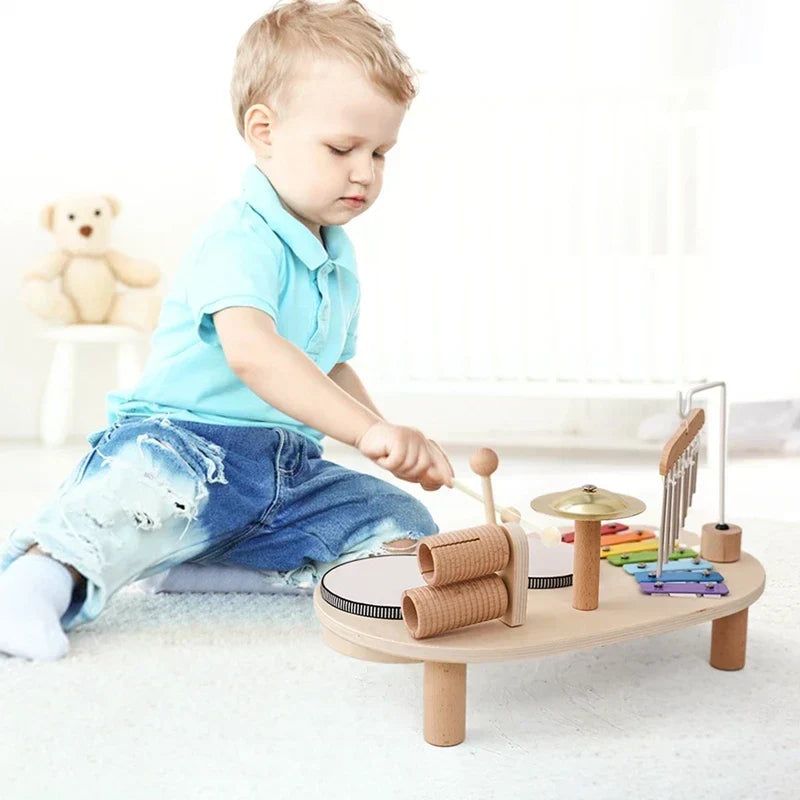 Kids Music Station Natural Wood Xylophone Drum & Bell