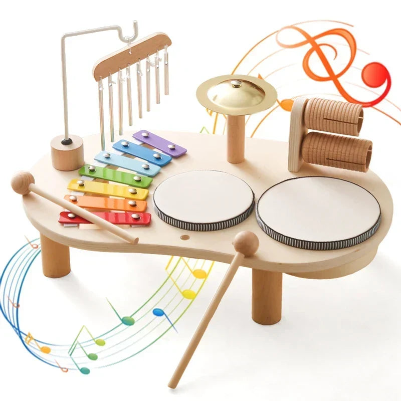 Kids Music Station Natural Wood Xylophone Drum & Bell