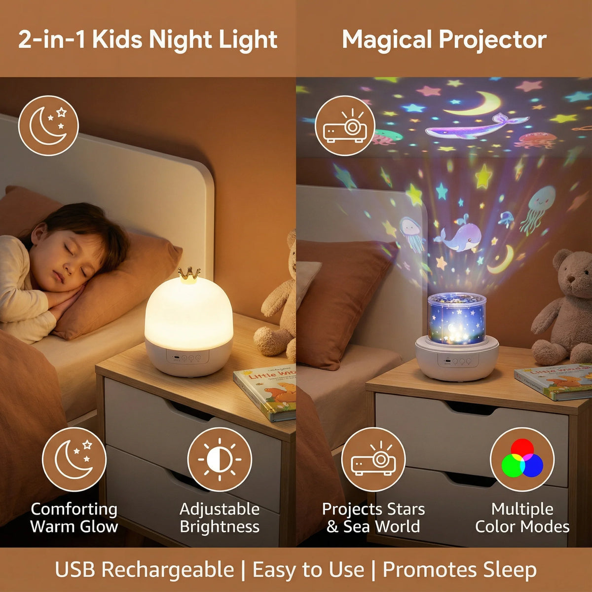 Kids Night Projector Rotating Stars & Ocean Interchangeable Films