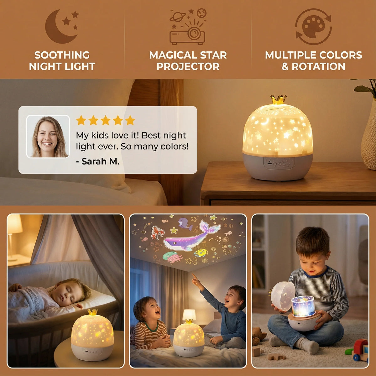 Kids Night Projector Rotating Stars & Ocean Interchangeable Films