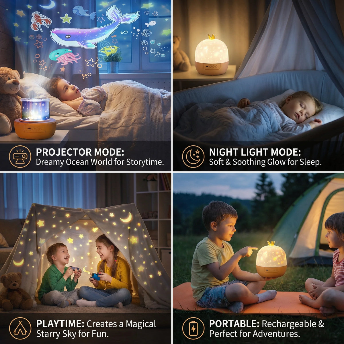 Kids Night Projector Rotating Stars & Ocean Interchangeable Films