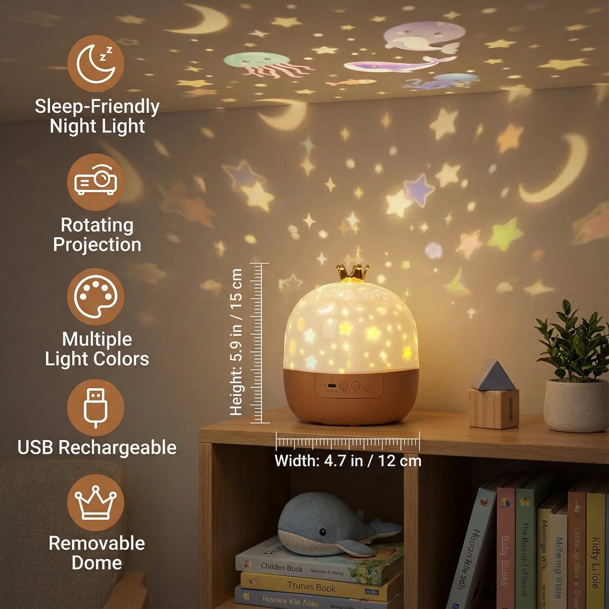 Kids Night Projector Rotating Stars & Ocean Interchangeable Films