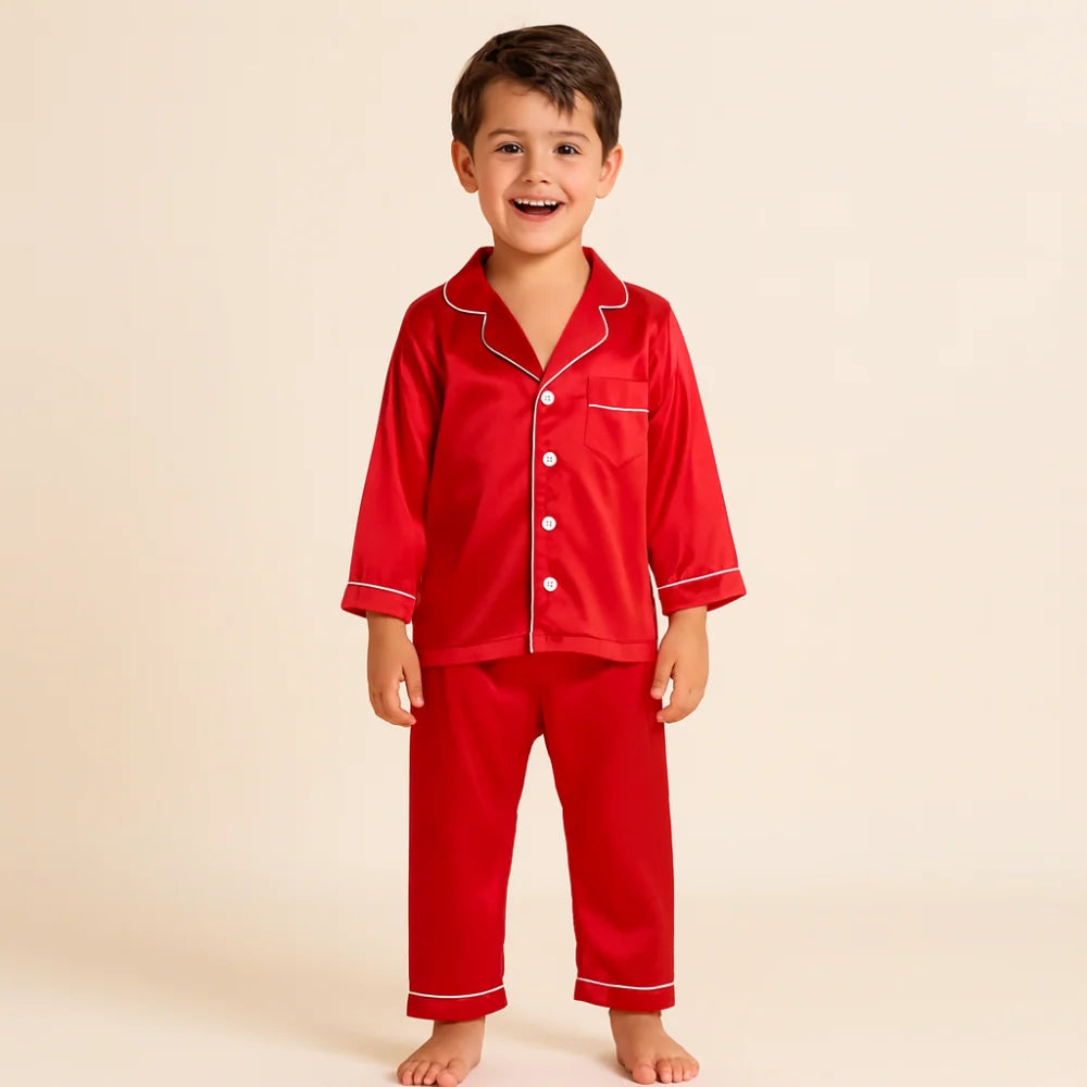 Kids Pajama Set Button-Front Top Elastic-Waist Pants