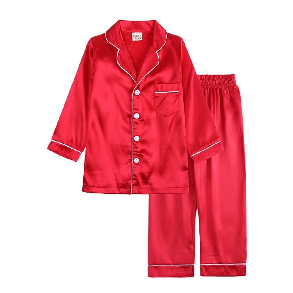 Kids Pajama Set Button-Front Top Elastic-Waist Pants